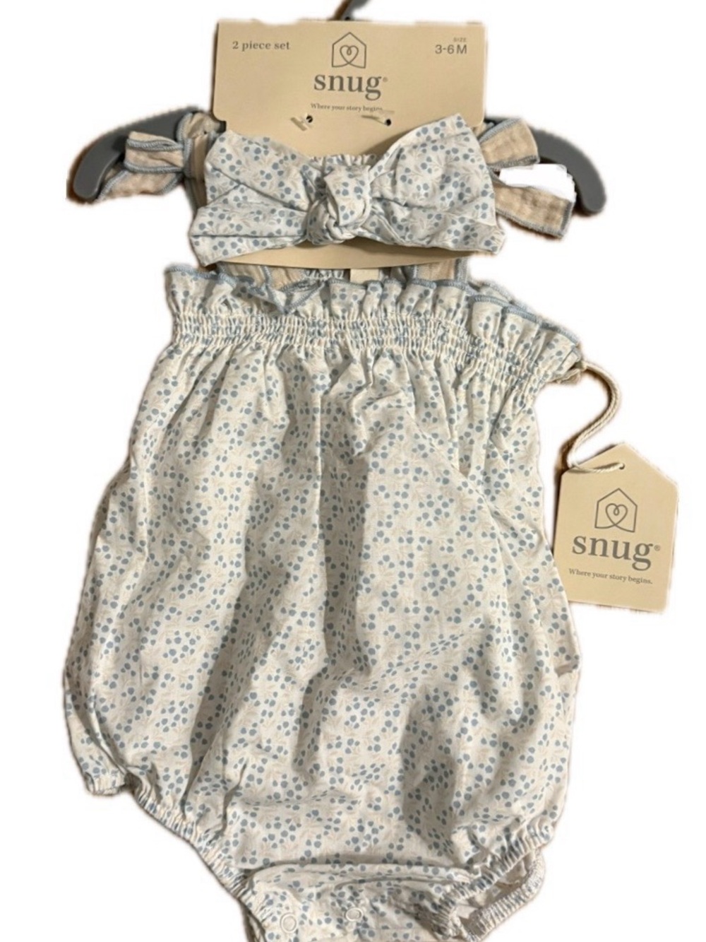Snug Baby Girl Light Blue Print One Piece With Matching Headband